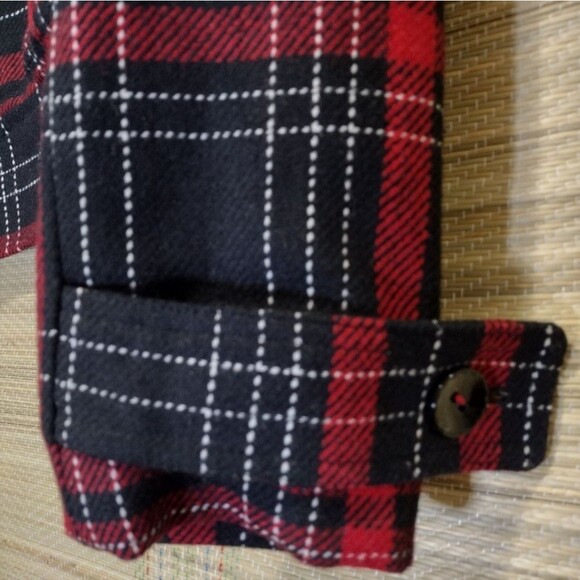 Express Bomber Jacket Red Black Plaid Tartan 2008 Button-Down Stretch SMALL - Picture 5 of 12